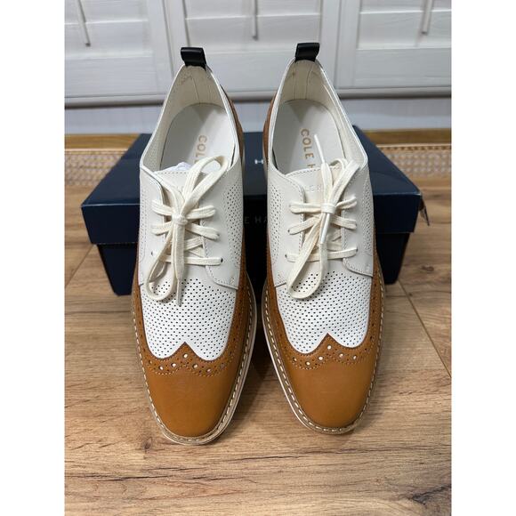 Cole Haan Women's OG Platform Wingtip Oxford Pecan Ivory Leather Size 9.5 US NIB - Picture 8 of 15